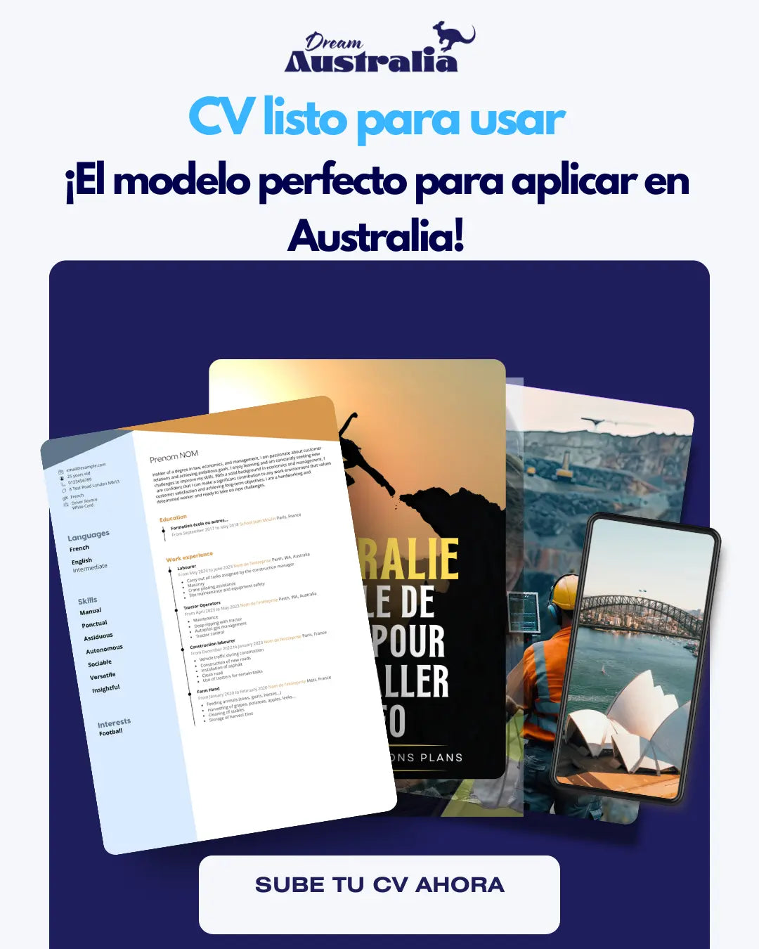 CV editable: el modelo perfecto para postular en Australia. Dream Australia